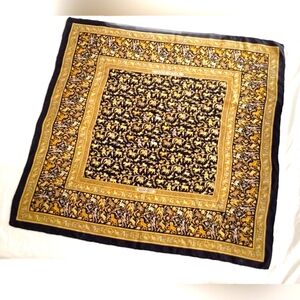 Hermes Chasse En Inde Black & Gold Silk Scarf